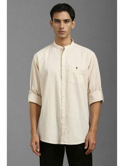 Louis Philippe - Men Beige Slim Fit Textured Full Sleeves Casual Shirt