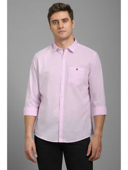 Louis Philippe - Men Pink Slim Fit Solid Full Sleeves Casual Shirt