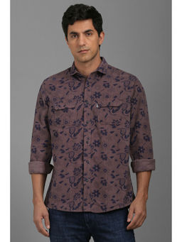 Louis Philippe - Men Brown Slim Fit Print Full Sleeves Casual Shirt