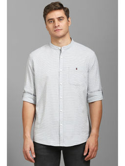 Louis Philippe - Men Grey Slim Fit Stripes Full Sleeves Casual Shirt