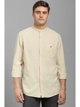 Louis Philippe - Men Beige Slim Fit Solid Full Sleeves Casual Shirt