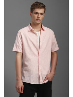 Louis Philippe - Men Pink Slim Fit Textured Half Sleeves Casual Shirt
