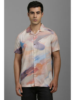 Louis Philippe - Men Beige Slim Fit Print Half Sleeves Casual Shirt