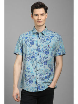 Louis Philippe - Men Blue Slim Fit Print Half Sleeves Casual Shirt