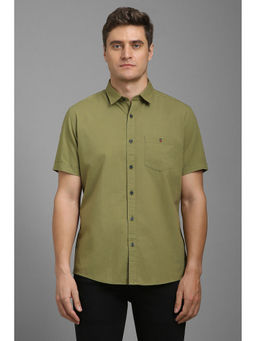 Louis Philippe - Men Olive Slim Fit Solid Half Sleeves Casual Shirt