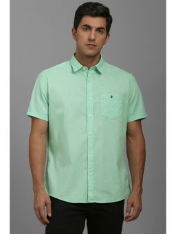 Louis Philippe - Men Green Slim Fit Solid Half Sleeves Casual Shirt