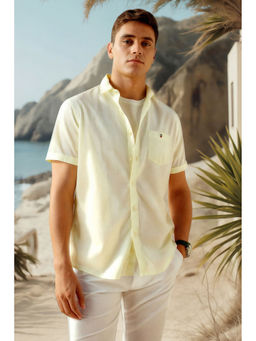 Louis Philippe - Men Yellow Slim Fit Solid Half Sleeves Casual Shirt