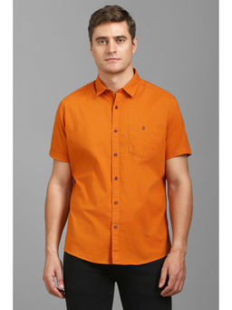 Louis Philippe - Men Orange Slim Fit Solid Half Sleeves Casual Shirt