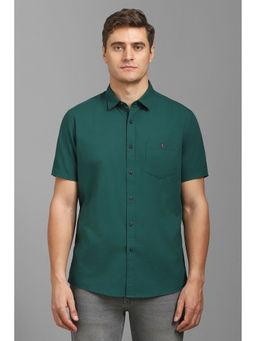 Louis Philippe - Men Green Slim Fit Solid Half Sleeves Casual Shirt