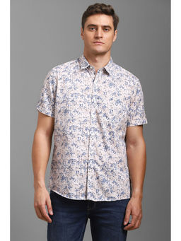 Louis Philippe - Men White Slim Fit Print Half Sleeves Casual Shirt