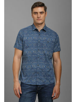 Louis Philippe - Men Blue Slim Fit Print Half Sleeves Casual Shirt