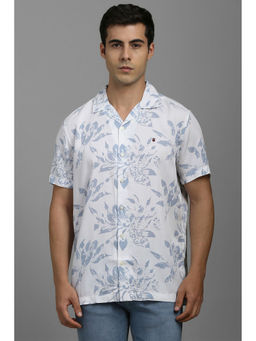 Louis Philippe - Men White Slim Fit Print Half Sleeves Casual Shirt