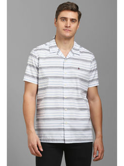 Louis Philippe - Men White Slim Fit Stripes Half Sleeves Casual Shirt