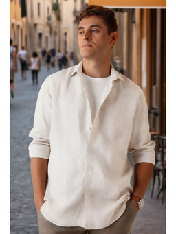 Louis Philippe - Men Beige Regular Fit Solid Full Sleeves Casual Shirt