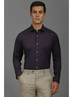 Louis Philippe - Men Purple Regular Fit Textured Full Sleeves Formal Shirt