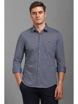 Louis Philippe - Men Navy Blue Regular Fit Print Full Sleeves Casual Shirt