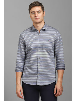 Louis Philippe - Men Grey Regular Fit Stripes Full Sleeves Casual Shirt