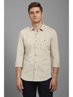 Louis Philippe - Men Beige Regular Fit Solid Full Sleeves Casual Shirt
