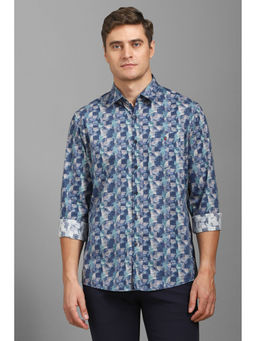 Louis Philippe - Men Blue Slim Fit Print Full Sleeves Casual Shirt