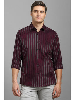 Louis Philippe - Men Maroon Slim Fit Stripes Full Sleeves Casual Shirt