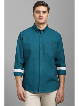 Louis Philippe - Men Blue Slim Fit Solid Full Sleeves Casual Shirt
