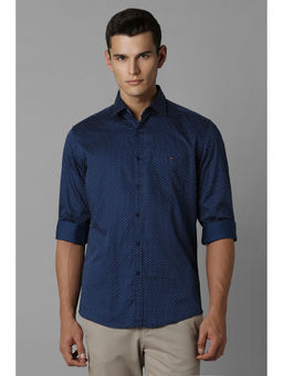 Louis Philippe - Men Navy Blue Slim Fit Print Full Sleeves Casual Shirt