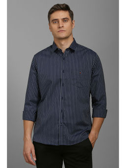 Louis Philippe - Men Navy Blue Slim Fit Stripes Full Sleeves Casual Shirt