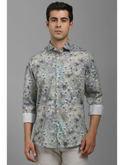 Louis Philippe - Men Grey Slim Fit Print Full Sleeves Casual Shirt