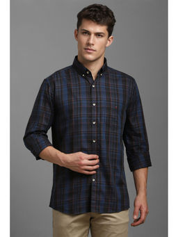 Louis Philippe - Men Navy Blue Slim Fit Check Full Sleeves Casual Shirt