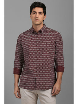 Louis Philippe - Men Maroon Slim Fit Print Full Sleeves Casual Shirt