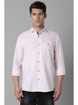 Louis Philippe - Men Pink Slim Fit Solid Full Sleeves Casual Shirt