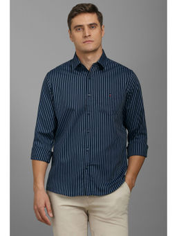 Louis Philippe - Men Navy Blue Slim Fit Stripes Full Sleeves Casual Shirt