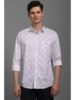 Louis Philippe - Men White Slim Fit Print Full Sleeves Casual Shirt