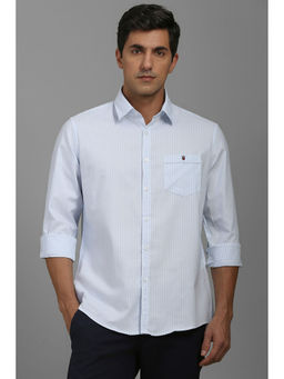 Louis Philippe - Men White Slim Fit Stripes Full Sleeves Casual Shirt