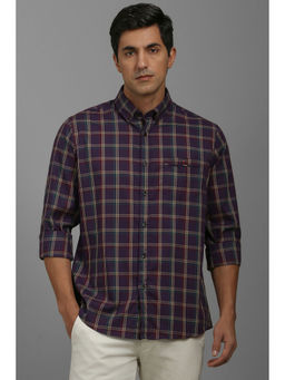 Louis Philippe - Men Purple Slim Fit Check Full Sleeves Casual Shirt