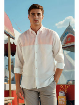 Louis Philippe - Men White Slim Fit Colorblock Full Sleeves Casual Shirt