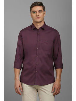 Louis Philippe - Men Burgundy Slim Fit Solid Full Sleeves Casual Shirt