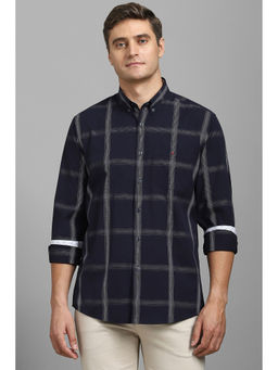 Louis Philippe - Men Navy Blue Slim Fit Check Full Sleeves Casual Shirt