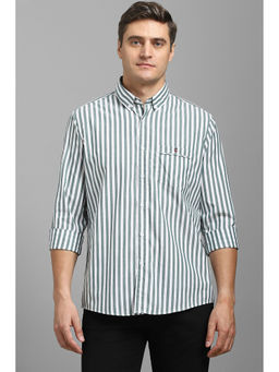 Louis Philippe - Men White Slim Fit Stripes Full Sleeves Casual Shirt