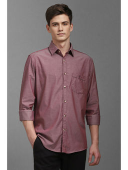 Louis Philippe - Men Maroon Slim Fit Solid Full Sleeves Casual Shirt