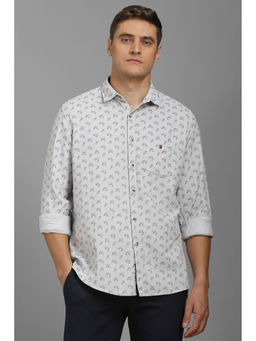 Louis Philippe - Men Grey Slim Fit Print Full Sleeves Casual Shirt