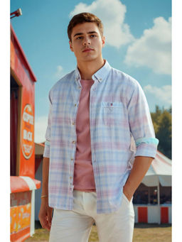 Louis Philippe - Men Navy Blue Slim Fit Check Full Sleeves Casual Shirt