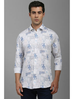 Louis Philippe - Men White Slim Fit Print Full Sleeves Casual Shirt