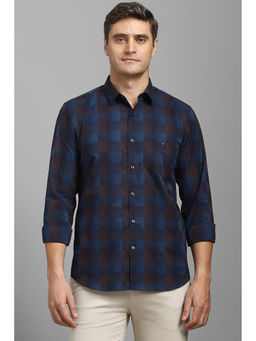 Louis Philippe - Men Navy Blue Super Slim Fit Check Full Sleeves Casual Shirt