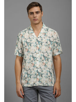 Louis Philippe - Men White Slim Fit Print Half Sleeves Casual Shirt