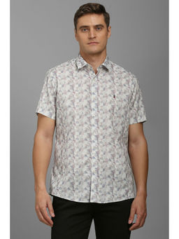 Louis Philippe - Men White Slim Fit Print Half Sleeves Casual Shirt