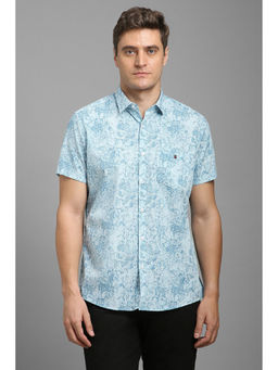 Louis Philippe - Men Light Blue Slim Fit Print Half Sleeves Casual Shirt