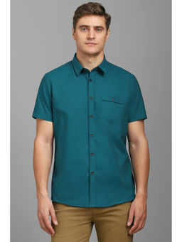 Louis Philippe - Men Green Slim Fit Solid Half Sleeves Casual Shirt
