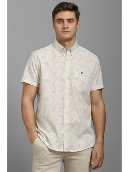 Louis Philippe - Men White Slim Fit Print Half Sleeves Casual Shirt