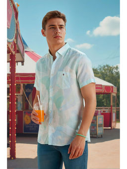 Louis Philippe - Men Blue Slim Fit Print Half Sleeves Casual Shirt